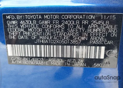 2016 Lexus Is 200T from USA, damaged, VIN JTHBA1D2XG5013857
